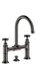 AXOR-HG-AXOR-Montreux-2-Griff-Waschtischarmatur-220-mit-Kreuzgriffen-und-Zugstangen-Ablaufgarnitur-Polished-Black-Chrome-16510330 gallery number 1